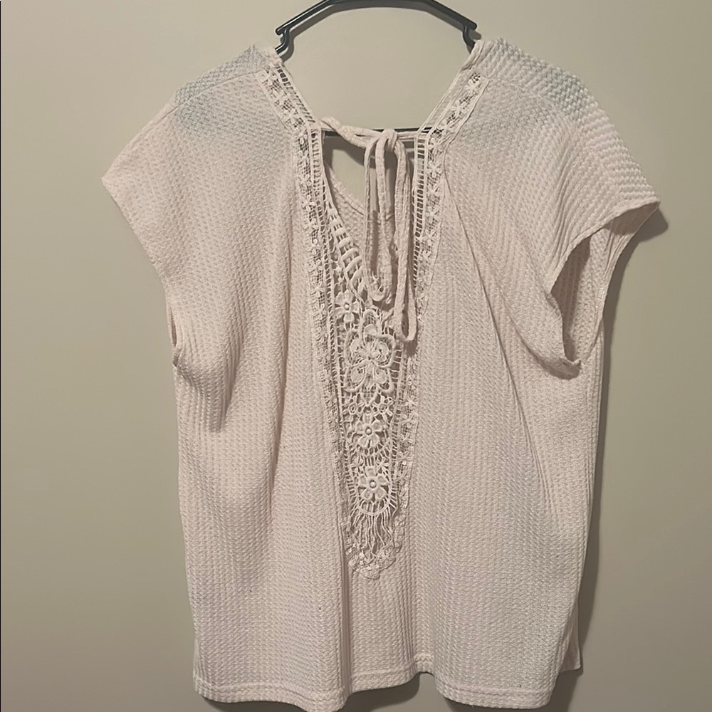 SHEIN Cream Lace Detail Blouse